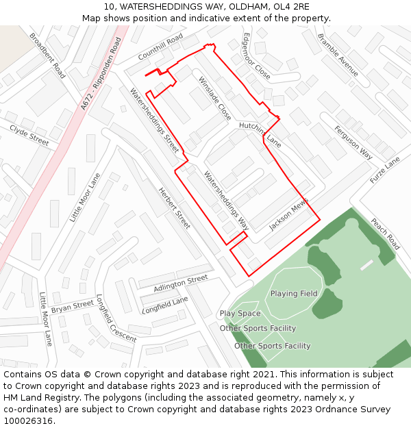 10, WATERSHEDDINGS WAY, OLDHAM, OL4 2RE: Location map and indicative extent of plot