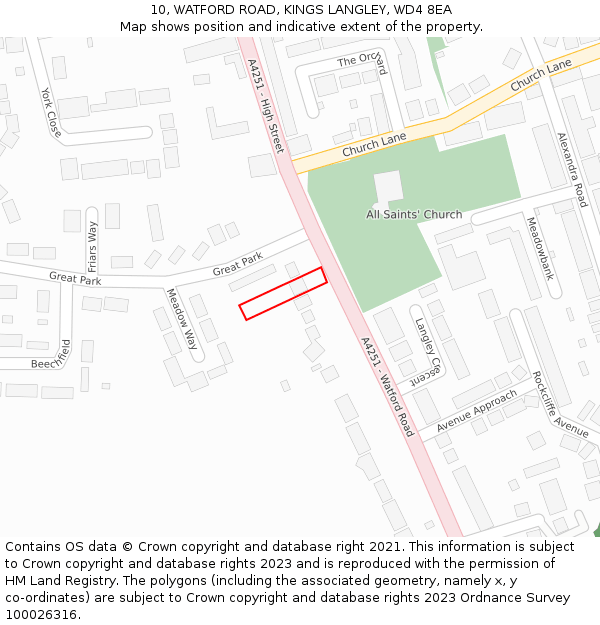 10, WATFORD ROAD, KINGS LANGLEY, WD4 8EA: Location map and indicative extent of plot