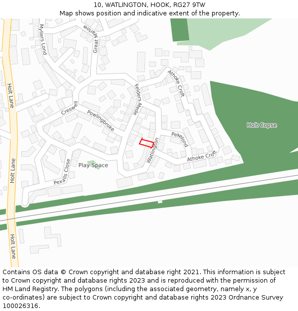 10, WATLINGTON, HOOK, RG27 9TW: Location map and indicative extent of plot