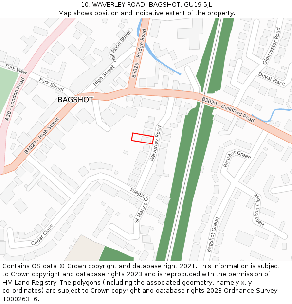 10, WAVERLEY ROAD, BAGSHOT, GU19 5JL: Location map and indicative extent of plot