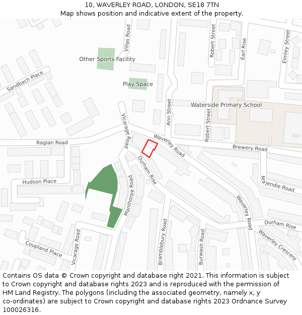 10, WAVERLEY ROAD, LONDON, SE18 7TN: Location map and indicative extent of plot