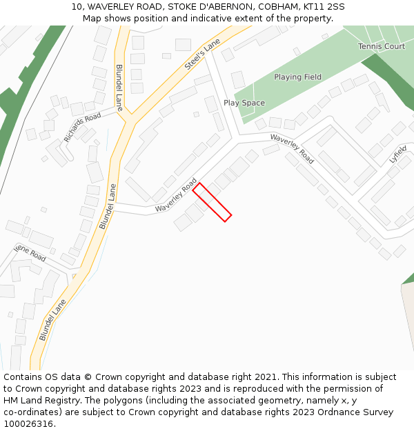 10, WAVERLEY ROAD, STOKE D'ABERNON, COBHAM, KT11 2SS: Location map and indicative extent of plot