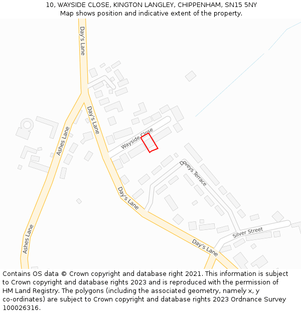 10, WAYSIDE CLOSE, KINGTON LANGLEY, CHIPPENHAM, SN15 5NY: Location map and indicative extent of plot