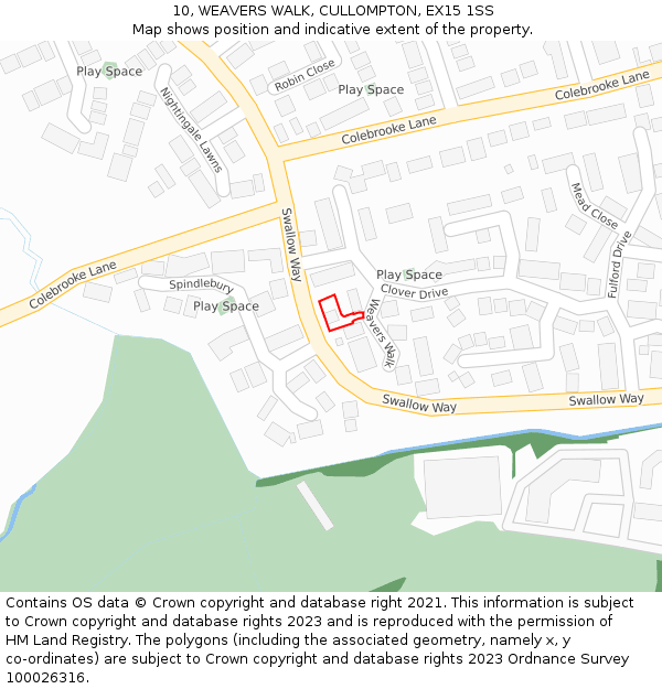 10, WEAVERS WALK, CULLOMPTON, EX15 1SS: Location map and indicative extent of plot