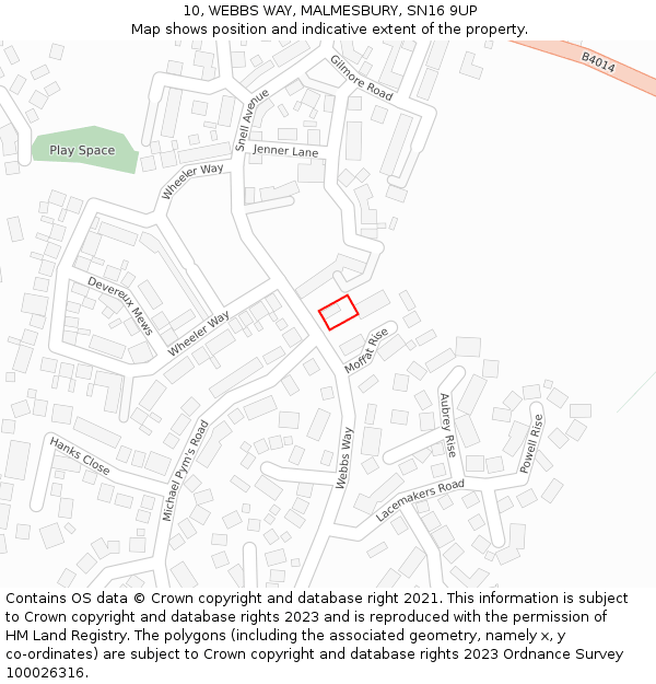 10, WEBBS WAY, MALMESBURY, SN16 9UP: Location map and indicative extent of plot