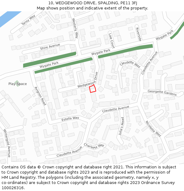 10, WEDGEWOOD DRIVE, SPALDING, PE11 3FJ: Location map and indicative extent of plot