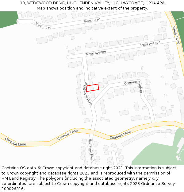 10, WEDGWOOD DRIVE, HUGHENDEN VALLEY, HIGH WYCOMBE, HP14 4PA: Location map and indicative extent of plot
