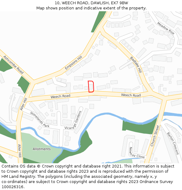 10, WEECH ROAD, DAWLISH, EX7 9BW: Location map and indicative extent of plot