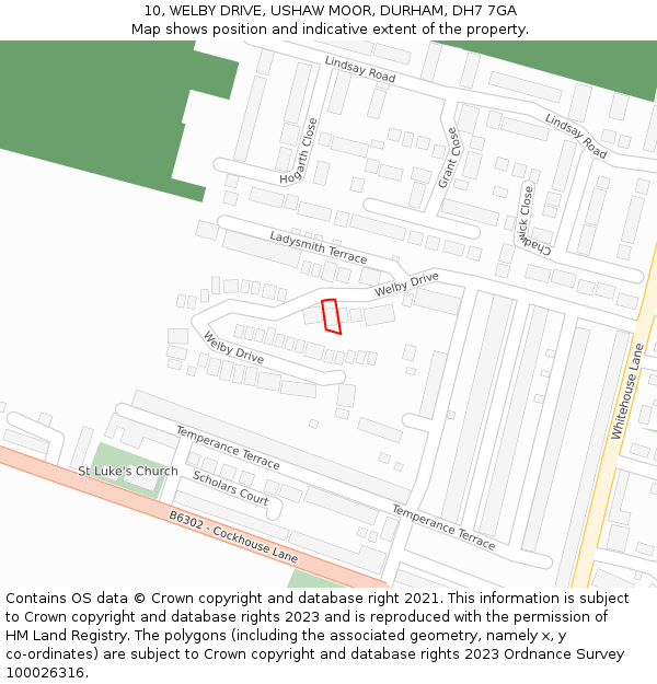 10, WELBY DRIVE, USHAW MOOR, DURHAM, DH7 7GA: Location map and indicative extent of plot