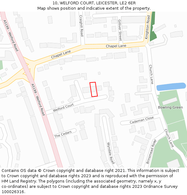 10, WELFORD COURT, LEICESTER, LE2 6ER: Location map and indicative extent of plot