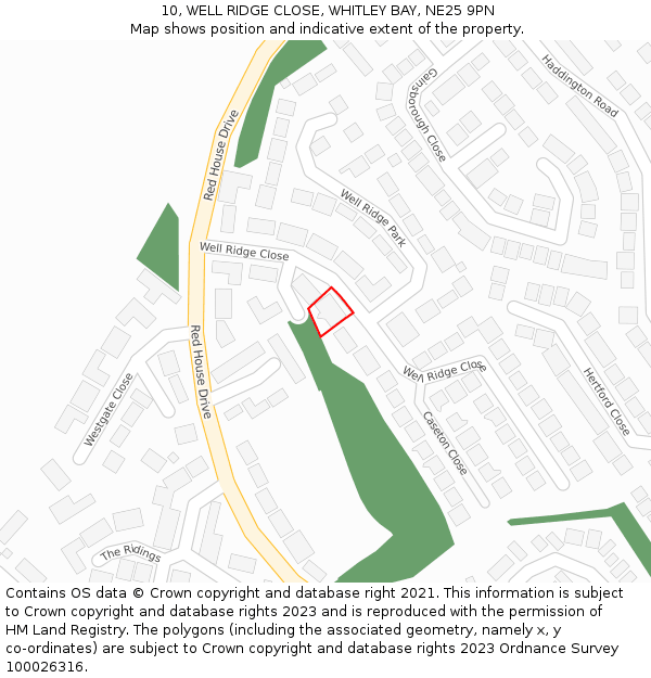 10, WELL RIDGE CLOSE, WHITLEY BAY, NE25 9PN: Location map and indicative extent of plot
