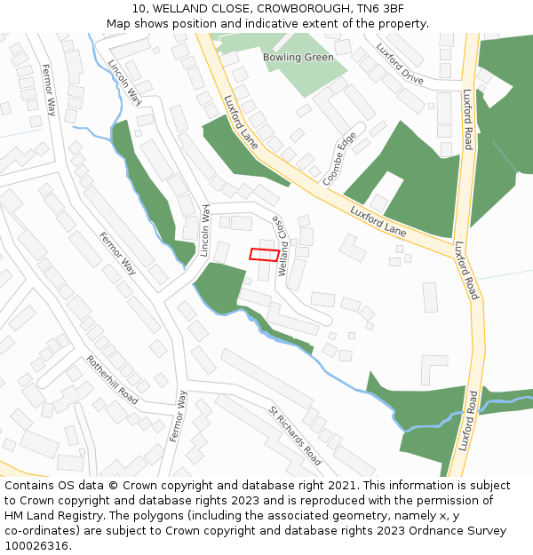 10, WELLAND CLOSE, CROWBOROUGH, TN6 3BF: Location map and indicative extent of plot