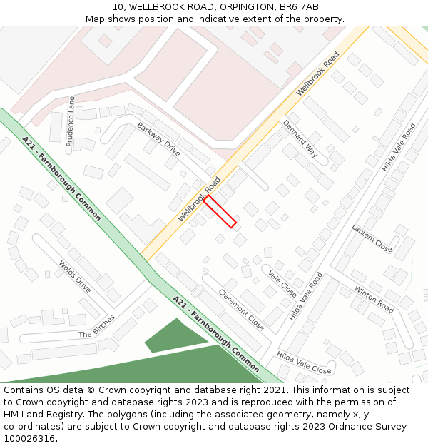 10, WELLBROOK ROAD, ORPINGTON, BR6 7AB: Location map and indicative extent of plot