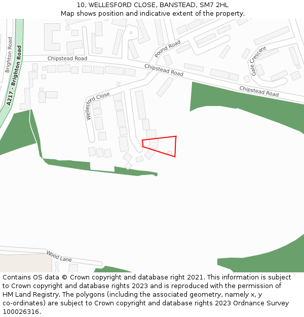 10, WELLESFORD CLOSE, BANSTEAD, SM7 2HL: Location map and indicative extent of plot