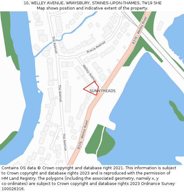 10, WELLEY AVENUE, WRAYSBURY, STAINES-UPON-THAMES, TW19 5HE: Location map and indicative extent of plot