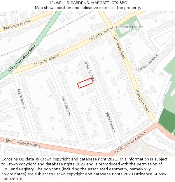 10, WELLIS GARDENS, MARGATE, CT9 5RG: Location map and indicative extent of plot