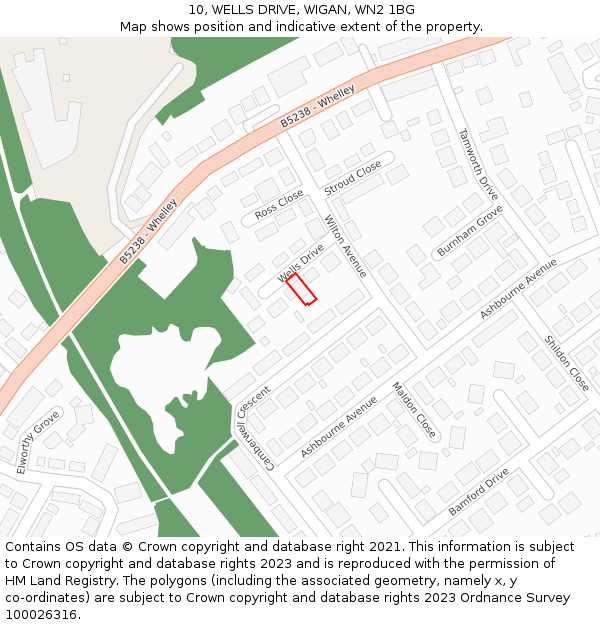 10, WELLS DRIVE, WIGAN, WN2 1BG: Location map and indicative extent of plot