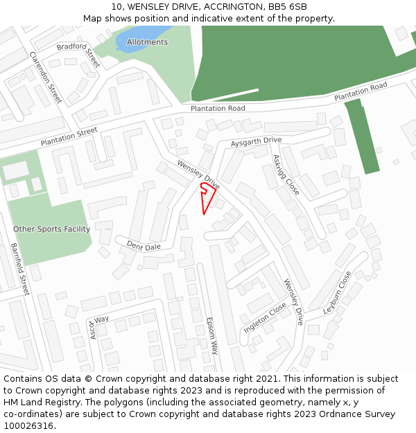 10, WENSLEY DRIVE, ACCRINGTON, BB5 6SB: Location map and indicative extent of plot