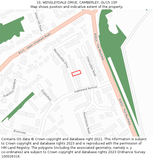 10, WENSLEYDALE DRIVE, CAMBERLEY, GU15 1SP: Location map and indicative extent of plot