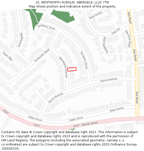 10, WENTWORTH AVENUE, ABERGELE, LL22 7TW: Location map and indicative extent of plot