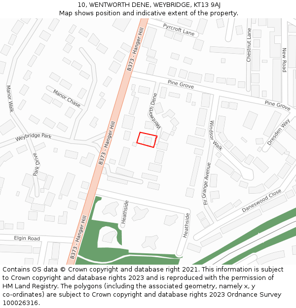 10, WENTWORTH DENE, WEYBRIDGE, KT13 9AJ: Location map and indicative extent of plot