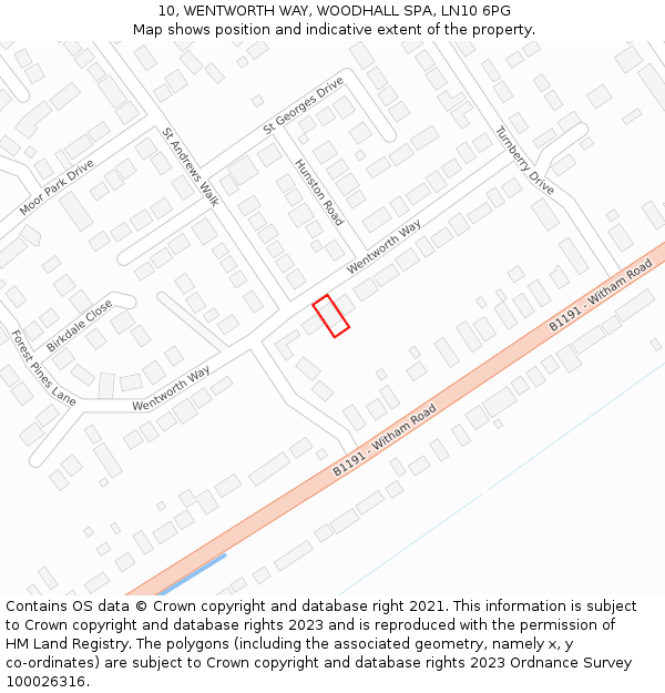 10, WENTWORTH WAY, WOODHALL SPA, LN10 6PG: Location map and indicative extent of plot