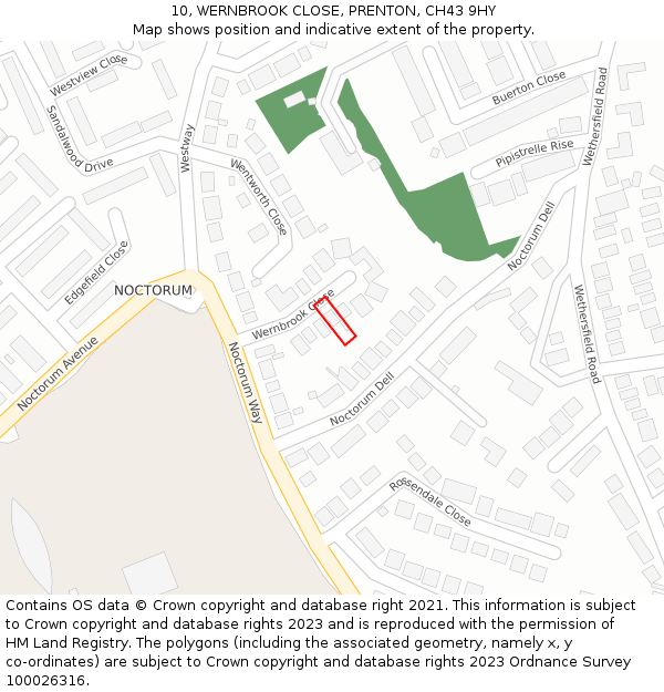 10, WERNBROOK CLOSE, PRENTON, CH43 9HY: Location map and indicative extent of plot