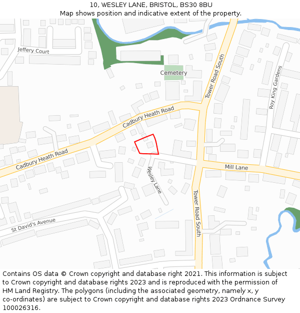 10, WESLEY LANE, BRISTOL, BS30 8BU: Location map and indicative extent of plot