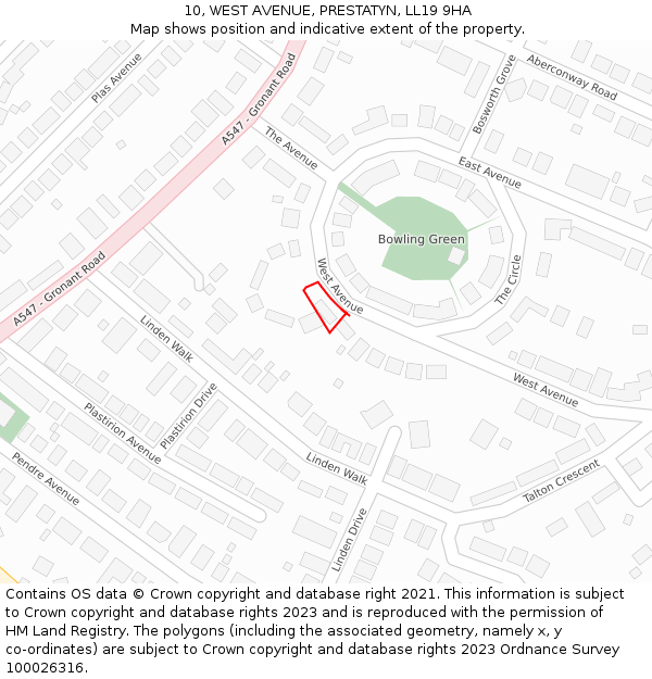 10, WEST AVENUE, PRESTATYN, LL19 9HA: Location map and indicative extent of plot