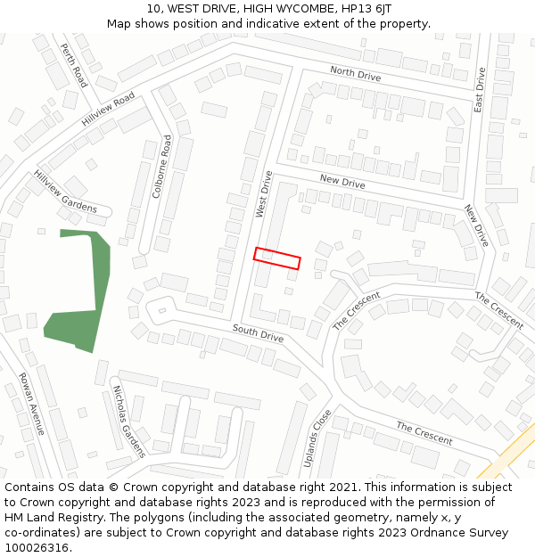 10, WEST DRIVE, HIGH WYCOMBE, HP13 6JT: Location map and indicative extent of plot