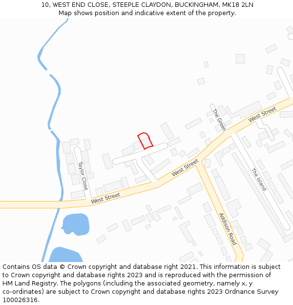 10, WEST END CLOSE, STEEPLE CLAYDON, BUCKINGHAM, MK18 2LN: Location map and indicative extent of plot