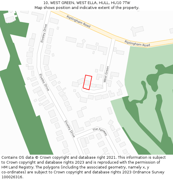 10, WEST GREEN, WEST ELLA, HULL, HU10 7TW: Location map and indicative extent of plot