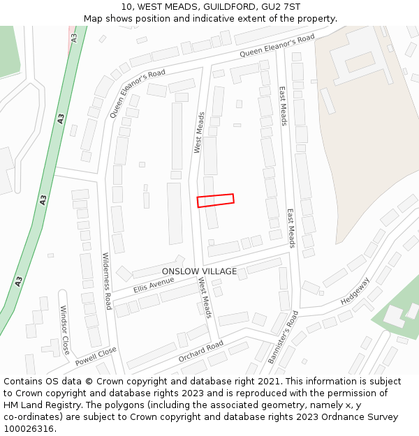 10, WEST MEADS, GUILDFORD, GU2 7ST: Location map and indicative extent of plot