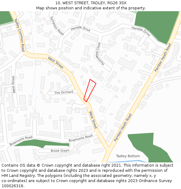 10, WEST STREET, TADLEY, RG26 3SX: Location map and indicative extent of plot