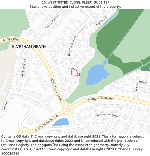 10, WEST TISTED CLOSE, FLEET, GU51 1EF: Location map and indicative extent of plot