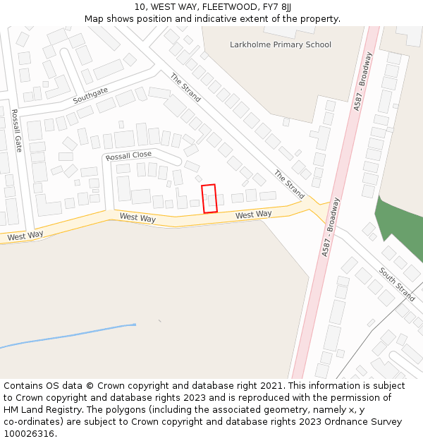10, WEST WAY, FLEETWOOD, FY7 8JJ: Location map and indicative extent of plot