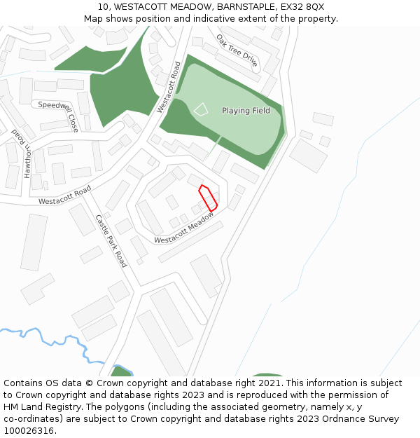 10, WESTACOTT MEADOW, BARNSTAPLE, EX32 8QX: Location map and indicative extent of plot