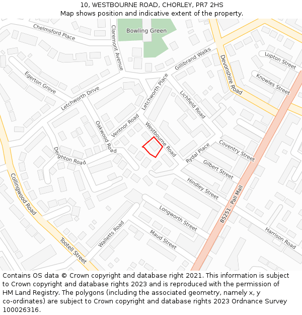 10, WESTBOURNE ROAD, CHORLEY, PR7 2HS: Location map and indicative extent of plot