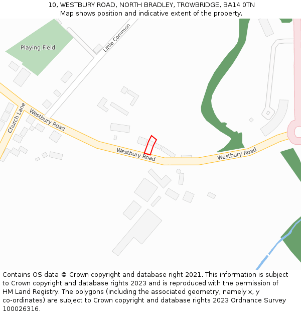 10, WESTBURY ROAD, NORTH BRADLEY, TROWBRIDGE, BA14 0TN: Location map and indicative extent of plot