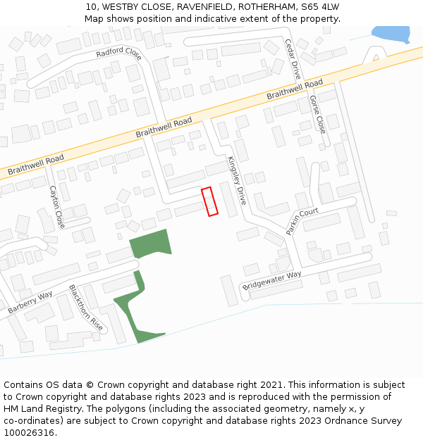 10, WESTBY CLOSE, RAVENFIELD, ROTHERHAM, S65 4LW: Location map and indicative extent of plot