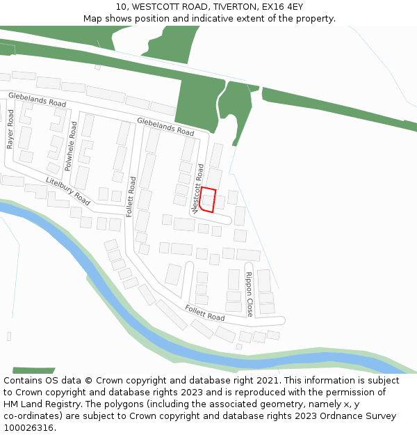 10, WESTCOTT ROAD, TIVERTON, EX16 4EY: Location map and indicative extent of plot