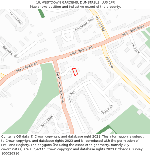 10, WESTDOWN GARDENS, DUNSTABLE, LU6 1PR: Location map and indicative extent of plot