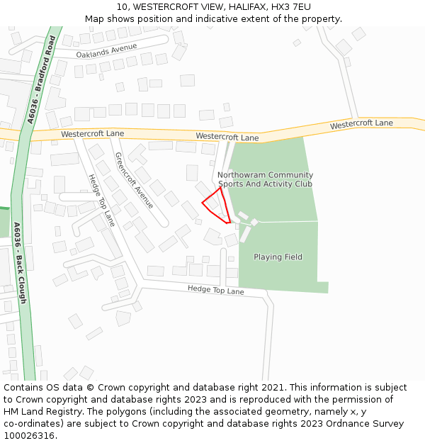 10, WESTERCROFT VIEW, HALIFAX, HX3 7EU: Location map and indicative extent of plot