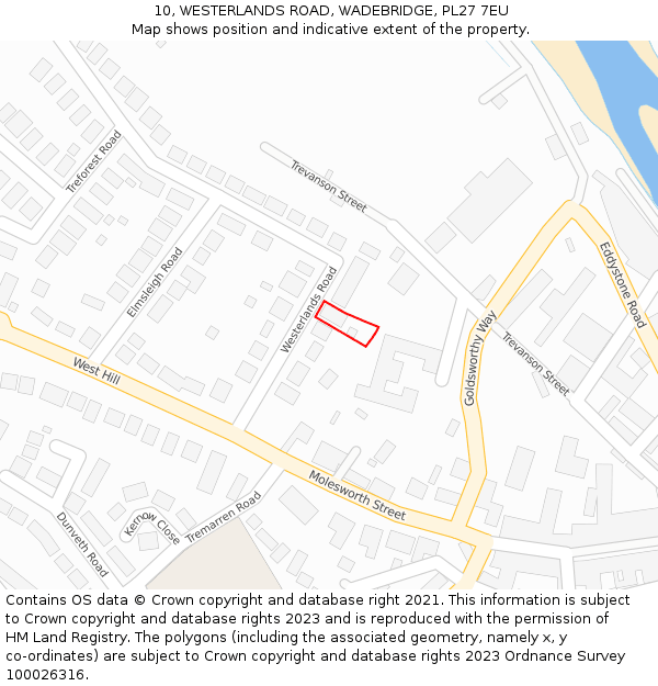 10, WESTERLANDS ROAD, WADEBRIDGE, PL27 7EU: Location map and indicative extent of plot