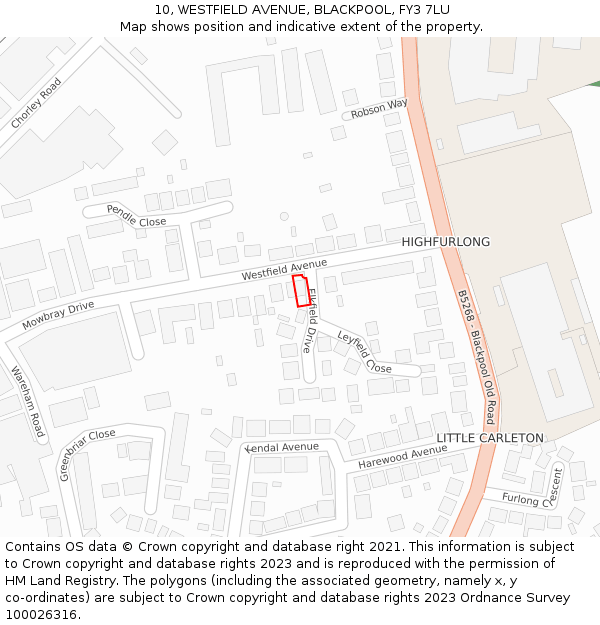 10, WESTFIELD AVENUE, BLACKPOOL, FY3 7LU: Location map and indicative extent of plot