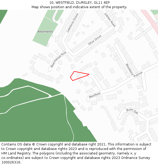 10, WESTFIELD, DURSLEY, GL11 4EP: Location map and indicative extent of plot