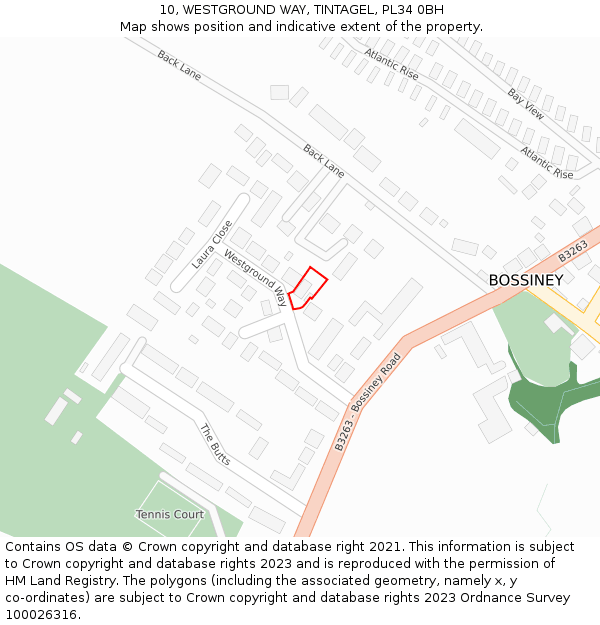 10, WESTGROUND WAY, TINTAGEL, PL34 0BH: Location map and indicative extent of plot