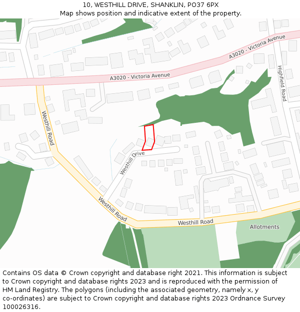 10, WESTHILL DRIVE, SHANKLIN, PO37 6PX: Location map and indicative extent of plot