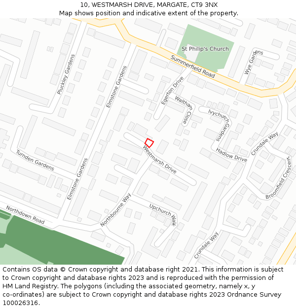 10, WESTMARSH DRIVE, MARGATE, CT9 3NX: Location map and indicative extent of plot