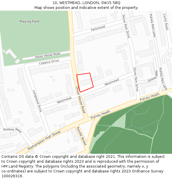 10, WESTMEAD, LONDON, SW15 5BQ: Location map and indicative extent of plot